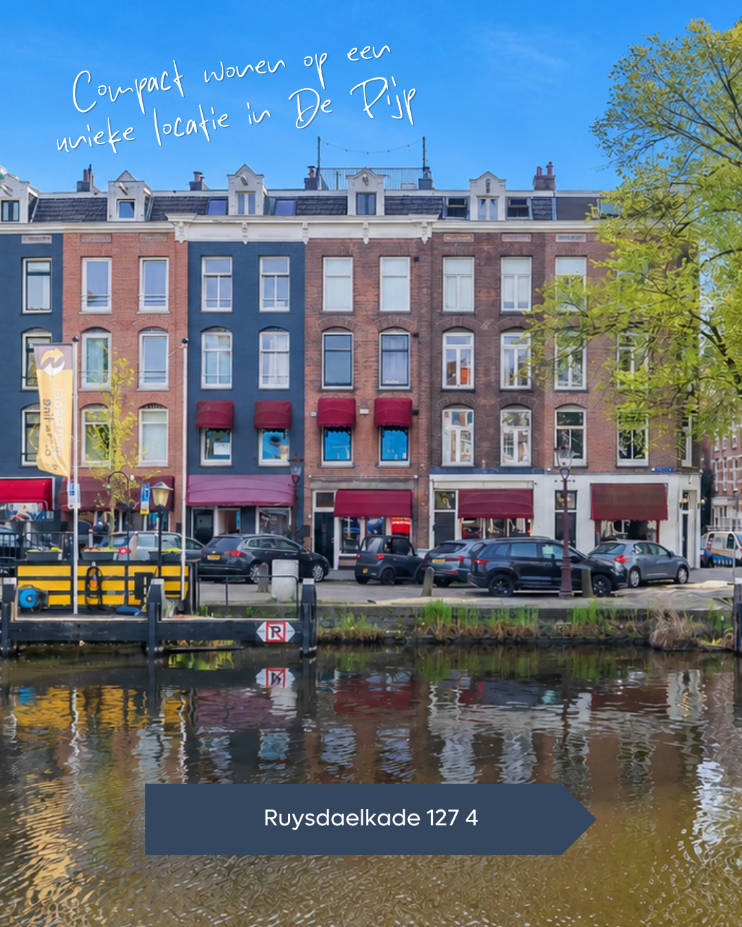 𝐓𝐄 𝐊𝐎𝐎𝐏 🏡 Wonen in De Pijp met vrij uitzicht over het water. Compact appartement van ca. 38 m² op de bovenste verdieping....